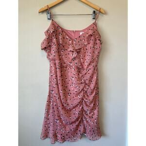 NWT Pink Polka Dot Ruffle Ruched Mini Dress